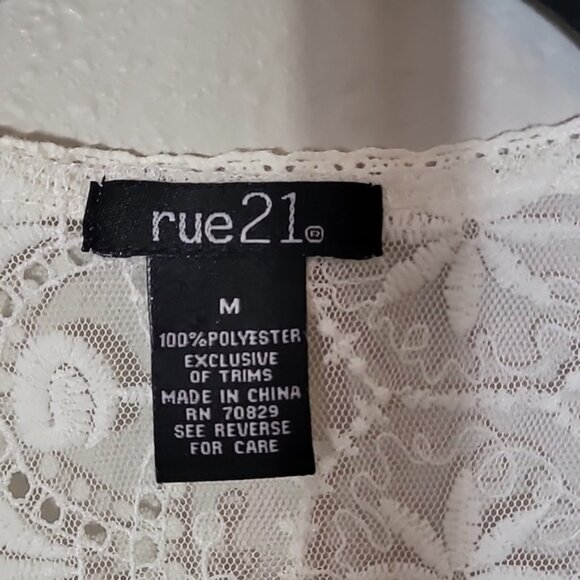 Y2K Rue21 Sheer Lace Open Kimono Size M White Ivory Boho Fringe Longline - Picture 6 of 13